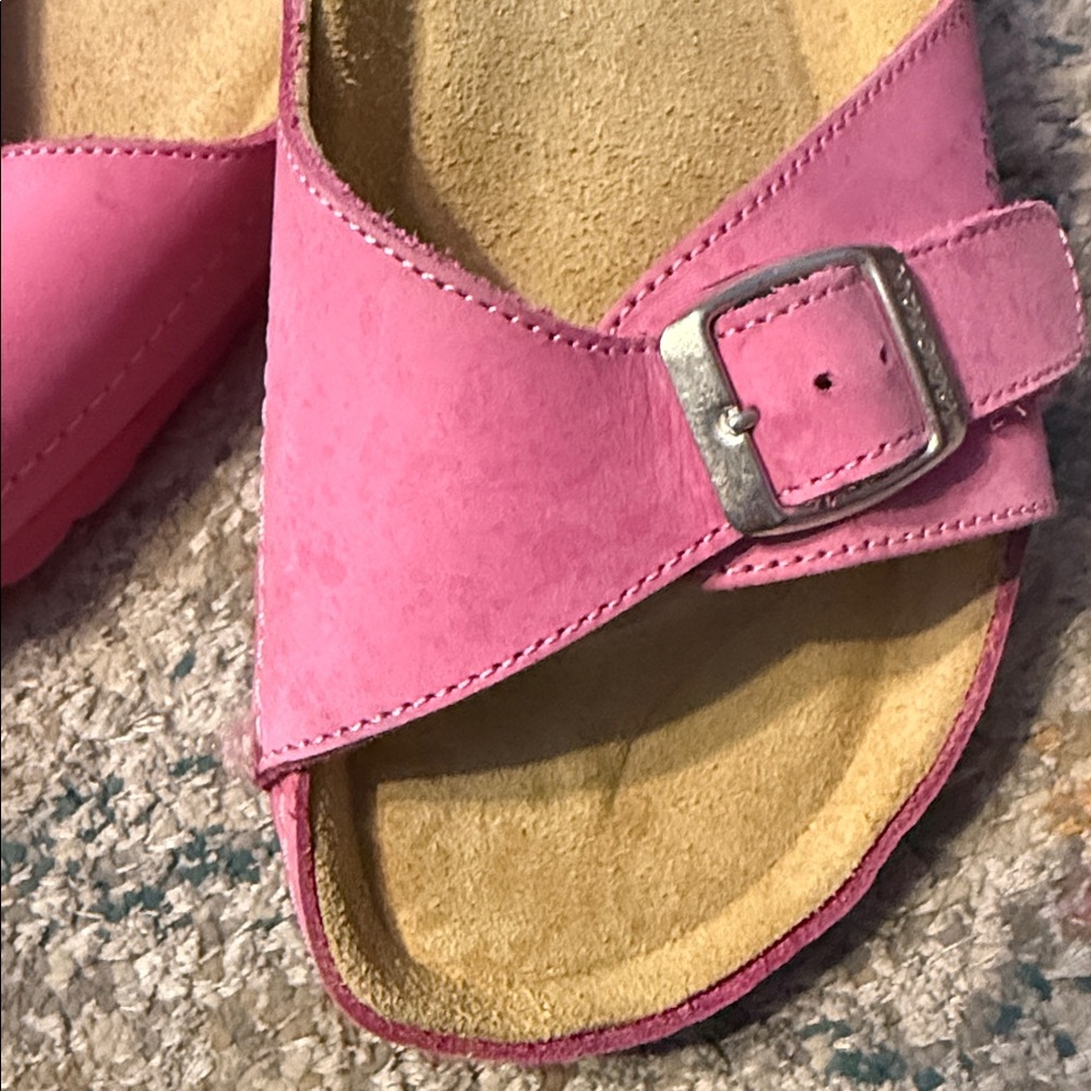 Sanosan Pink Leather Slip On Slides Sandals 9 - Picture 2 of 8